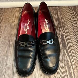 Salvatore Ferragamo Black Leather Slip-On Loafers